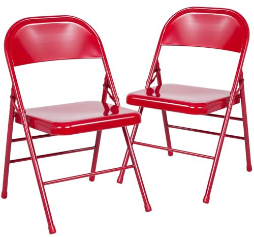 Flash Furniture 2 Pack HERCULES Series Triple Braced & Double Hinged Red Metal Folding Chair