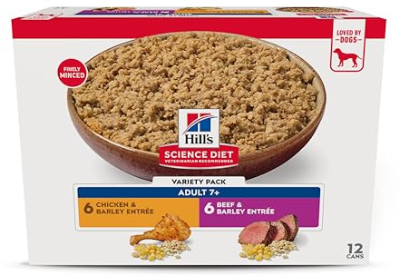 Hill's Science Diet Adult 7+, Senior Adult 7+ Premium Nutrition, Wet Dog Food, Variety Pack: Chicken & Barley; Beef & Barley Loaf, 13 oz Can Variety Pack, Case of 12