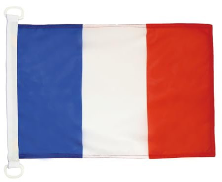 AZ FLAG - Drapeau Pavillon Civil France - 45x30 cm - Pavillon Nautique Marchand Français Spécial Bateau Et Extérieur En Maille Bloquée Avec Anneaux Plastiques Intégrés - 30g