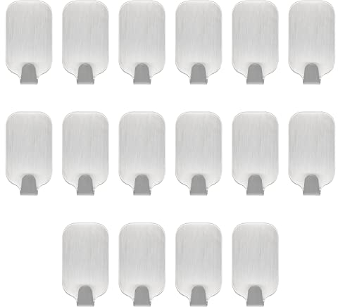 Bailinks Stainless Steel Self Adhesive Hooks,16 Pieces Heavy Duty Wall Hooks Stick On Hooks for Kitchen Bathroom Office,Waterproof Powerful Home Storage Hooks for Hanging Clothes Hat Scarf Towel Bag