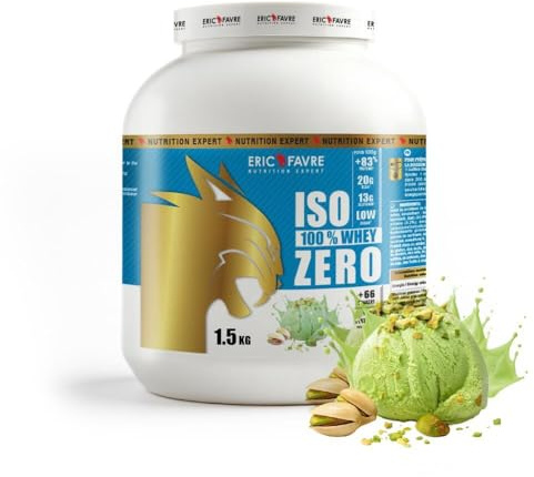 ISO WHEY ZERO 100% Pure Protéine - Pure Whey Protéine Isolate Savoureuse Pour Prise de Masse Musculaire - Assimilable Rapidement - 1,5kg - Saveur Pistache - Eric Favre