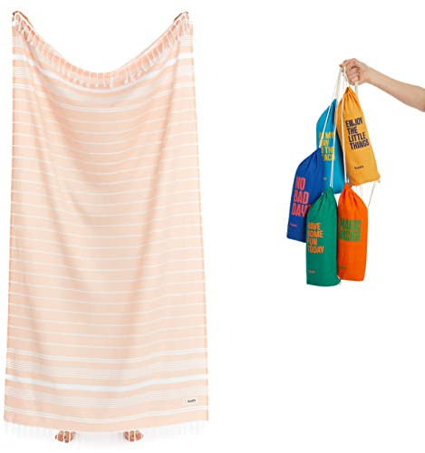 Luum® Strandtuch groß 100x200 Hamamtuch Saunahandtuch Badetuch Handtuch Yogatuch Duschtuch Strandhandtuch Saunatuch Reisehandtuch Turkish Towels, Damen Herren, 100% Baumwolle, Peach