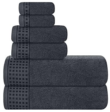 GLAMBURG Ultra Soft 6er-Pack Baumwoll-Handtuch-Set, enthält 2 übergroße Badetücher 70x140cm, 2 Handtücher 40x60cm und 2 Waschbetten 30x30cm, Umweltfreundlich und 100% recycelbar, Holzkohle Grau