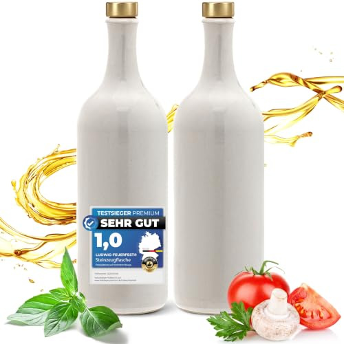 Ludwig- Feuerfest Feinschmecker Essig & Öl – Flaschen mit Ausgießer, Handgefertigtes Geschenkeset Made in Germany. Einzigartig, zeitlos und chic. Ausgießer in Deluxe- Gold (2x 750ml weiß)