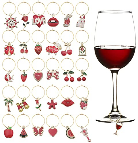 VICDUEKG 31 PCS Weinglas Anhänger Charms, Glas Identifikations Getränke Markierungen Glasmarkierung Thema Strand Getränkemarker Partydekoration für Party Weinglas Wein Cocktail Champagner