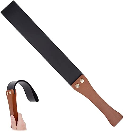 OUBFUUY Paddel Aus Leder Mit Rutschfestem Holzgriff, Reitgerte Für Pferde, 19'' Reitsportkulturen, Schwarz