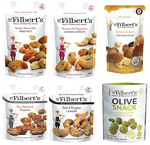 Mr Filbert's Snack Selection Box, 6 Pack Mixed Snacks with Nuts, Olives and Pocket Snacks, Savoury Variety Snack Set