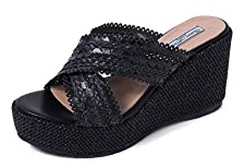 QUEEN HELENA Sabot Cross Band Sandaler med höga kilar för damer ZM9433, Svart, 37 EU