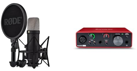 RØDE NT1 5. Generation Großmembran-Kondensatormikrofon mit XLR- und USB-Ausgängen (Schwarz) & Focusrite Scarlett Solo 3. Gen USB-Audio-Interface-Bundle für Gitarristen, Sänger oder Produzenten