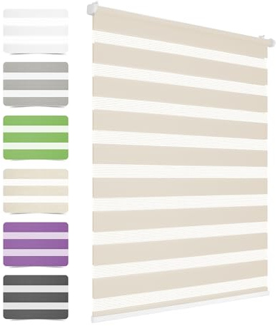 HOMEDEMO Store Enrouleur Jour Nuit sans Chaîne sans Perçage, Rideau, Double Tissu avec Clips Store occultant pour Fenêtre & Porte, 45 x 120 cm, Lin