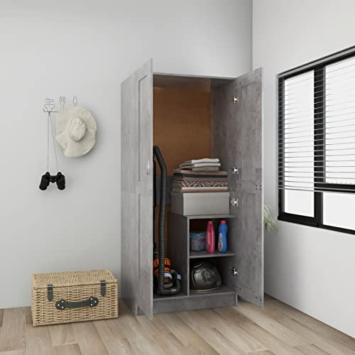 Festnight Mehrzweckschrank Putzschrank Haushaltsschrank Besenschrank Flurschrank Hochschrank Kleiderschrank Schlafzimmerschrank mit Einlegeböden aus Holz Betongrau 82,5 x 51,5 x 180 cm
