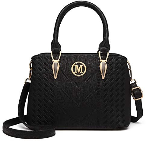 Miss Lulu Damen Handtasche mittelgroß elegante Henkeltasche aus PU Leder mit Lychee Muster Schultertasche mit abnehmbarem Schulterriemen Tasche für Büro Arbeit und Freizeit