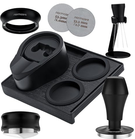 Normcore 53,3 mm 7-in-1 kompaktes Barista-Set: Kaffeestampfer, Verteilerwerkzeug, WDT mit Ständer, Dosiertrichter, Pucksieb, Stopfmatte, Siebträgerständer, Barista Essentials Kit für Breville Sage 54