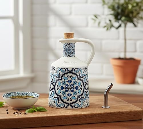 Mondocreazioni Bomboniera matrimonio oliera in porcellana con decorazione maioliche blu e bianco harmony PRMT24150 (GRANDE DIAM. CM 8,5 X 15 H -ART PRMT24150)