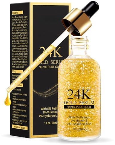 24k Gold Face Serum, 24k Gold Serum with Retinol,Vitamin E,Hyaluronic Acid, Facial Serum For Repair, Deep Moisturizing, 99.9% Pure Gold Anti Aging Serum For Face,Suitable For All Skin Types, 30ml