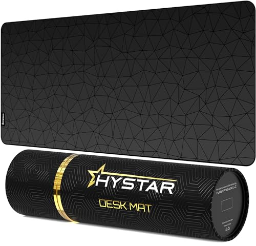 Hystar® Extended Gaming Mouse Pad | XXL 36 x 16 | 5mm Thick, Waterproof Surface, Smooth Polyester Fabric, and Natural Rubber Base | Poly (Black)