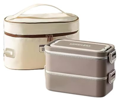 BOKIOESDE Refrigerator Freezing Electric Lunch Box with Heating for Microwave Heating Sealed Watertight Stainless Steel Lunch Bags, Khaki, Heating Bag