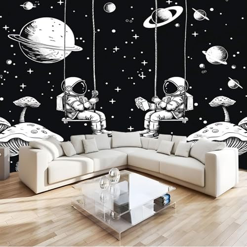 Fototapete 3D Astronaut Weltraum Planet Schwarz 350x256 cm Vlies Tapeten Wandtapete Moderne Wanddeko Design Wand Dekoration Wohnzimmer Schlafzimmer