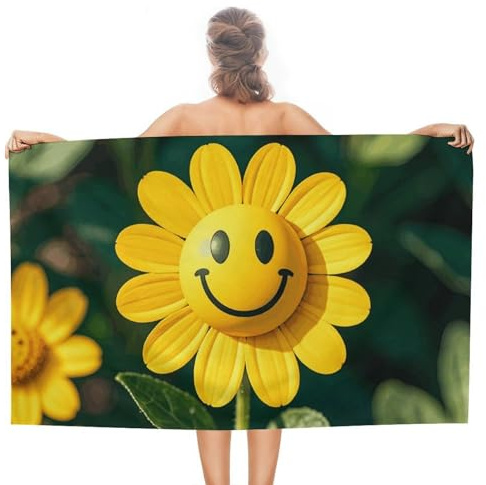 GHBNK Strandtücher für Erwachsene, Stranddecke, gelbe Smiley-Blume, großes Strandtuch, 76,2 x 127,7 cm, übergroßes Badetuch, schnelltrocknendes Handtuch für Reisen, Strandutensilien