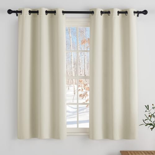 PONY DANCE Tende Corte Oscuranti Camera da Letto per Finestre Piccole con Anelli Tende Termiche Isolanti Cucina 2 Pezzi L 90 x A 120 cm Curtains per Interni, Beige Chiaro