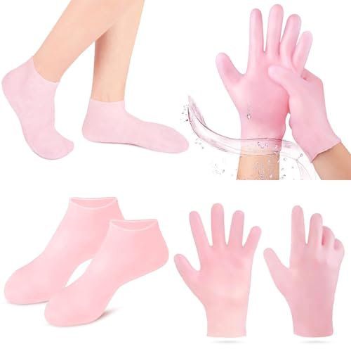 2 Paar Rosa Silikon Socken Fuß Spa Pediküre, Damen Socken FußPflege Peeling- Und VerjüNgende Handmaske Feuchtigkeitsspendende Handschuhe Rutschfeste Aloefür Trockene, Pediküre, Size 37-41