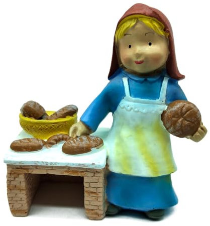 Acan Tradineur - Figura de Panadera para Belén - Estilo Naïf - Fabricado en Marmolina - Adorno Divertido para Nacimiento, Navidad, decoración Tradicional - 10 cm