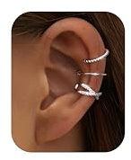 Finrezio 3/4 Piezas Ear Cuffs Pendientes Oreja Sin Agujero para Mujer Clip Cartílago Pendientes Falsos Chapados Oro Juego