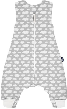 Alvi Sleep-Overall Wolke Silber Exklusiv | Baby Schlafsack mit Füßen | Ganzjahres Babyschlafsack mit Beinen | Schlafsack Kinder - 2.5 TOG | Baumwolle Kinder Schlafsack Jungen und Mädchen