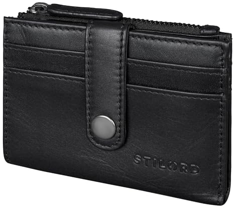 STILORD 'Caro' Echtleder Geldbörse Damen Klein viele Fächer - Praktisches Kredit-Kartenetui 12 Karten Damen mit Münzfach Anti RFID - Multifunktional Wallet in Geschenkbox, Farbe:schwarz