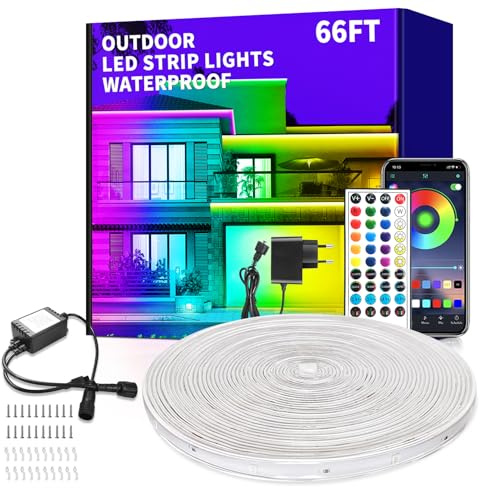vimeepro Outdoor LED Strip Light 20M Wasserdicht mit Remote/APP Control Musiksynchronisation RGB Outdoor Led Rope Lights Farbwechsel LED band strip für Schlafzimmer Balkon Dach Garten Treppe Parteien