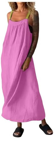 Robe t-shirt pour femme - Couleur unie - Décontractée - Teintée - Robe camisole - Jupe longue - Robe de plage pour femme - Robe spaghetti - Robe longue pour femme, lilas, S