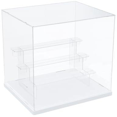 DuvinDD Vitrine aus transparentem Acryl, 4 Ebenen, kleine Vitrine für Sammlung, Vitrine, Figur für Pop Vitrine, Auto, Miniatur Aufbewahrung von Parfüm (weiße Basis, 31 x 23,5 x 28,5 cm)