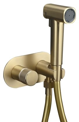 DEOLER Handheld Bidet Sprayer Set Concealed Hot and Cold Bidet Spray for Toilet with Brass Valve Warm Water Round Bidet Attachment Set for Feminine Hygiene, Pets and Baby Diaper Wash, Brushed Gold