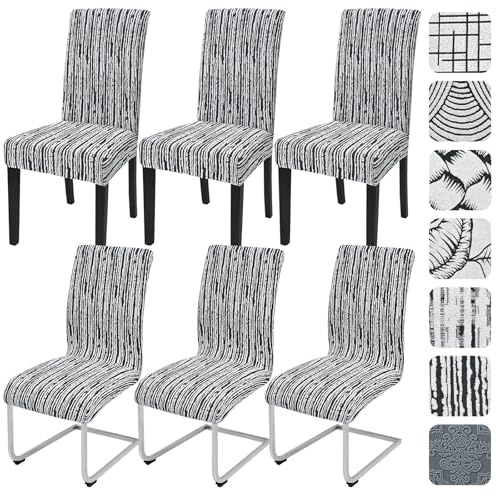 Alishomtll Stretch Stuhlhussen 6er Set Jacquard Stuhlbezug für Schwingstühle Universal Esszimmerstühle Bezug Waschbar Abnehmbar Stühle Schutz für Küche Bankett Hochzeit Party (Schwarz Linie, 6pcs)