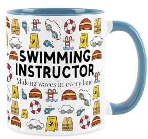 Taza de instructor de natación, regalo humorístico para profesor de natación, té y café, bebidas calientes, taza de cerámica azul claro