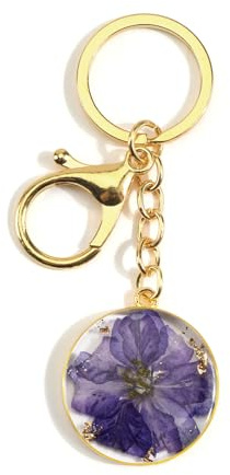 Porte-Clés Fleur Séchée Violette Mystérieuse Et élégante, Motif Gouttes De Colle, Cadeau Pour La Famille, Monture En Métal Doré, Motif Floral, Porte-Clés Petit Cadeau, Bijou De Sac Pour Femme