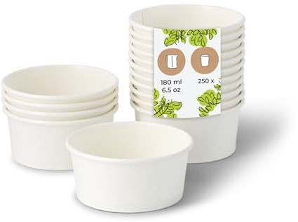BIOZOYG Pots à Glace en Carton 250 Pièces 100 ml / 4 oz Blanc - Pot de Glace Jetables Enduites - Bols Coupes à Dessert Gobelets à Glace en Papier à Snacks Gobelets à Crème Yaourt Glacé pour Glacier