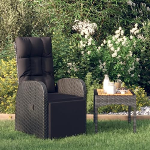 YITHOPI Gartensessel Verstellbar mit Kissen Schwarz Poly Rattan Outdoor-Stühle Terrassenstühle für Rasenflächen