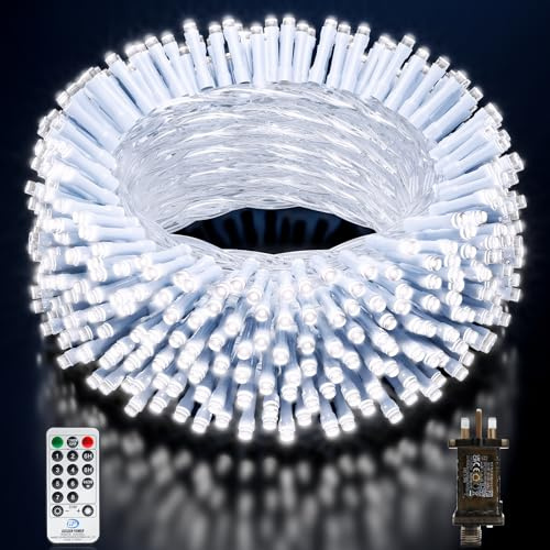 Buudala Fairy Lights Plug in, 31.2M/102.36FT 220 LED Outdoor Fairy Lights Mains Powered with Remote Control/8 Modes/Timer/Waterproof, Christmas Lights for Outside Indoor Garden Decorations(Cool White)