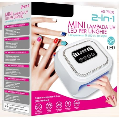 Lampada UV LED Unghie 80W – Asciuga Smalto Gel Semipermanente con 36 LED, Timer e Display – Colore Bianco, 24V 2A, Professionale Mani e Piedi