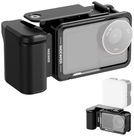 NEEWER Cage and Side Handle Accessories Kit Compatible with DJI Osmo Action 5 Pro / 4/3 Camera, Protective Metal Video Rig Magnetic Adapter Mount Cold Shoe Shutter Extender Bar, Black, AC014+AC034