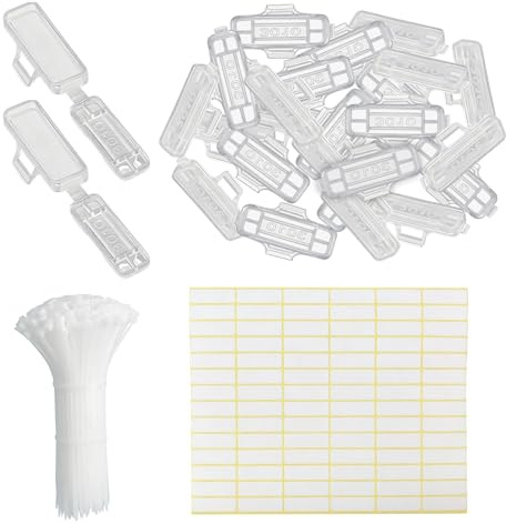 100 Stück Kabelbeschriftung Clip Set mit 100 Kabelmarker + 100 Kabelbinder + Etikettenbögen, Wiederverwendbare Kabelmarkierung für Elektroinstallation, Serverraum, Büro und Haushalt (3010)