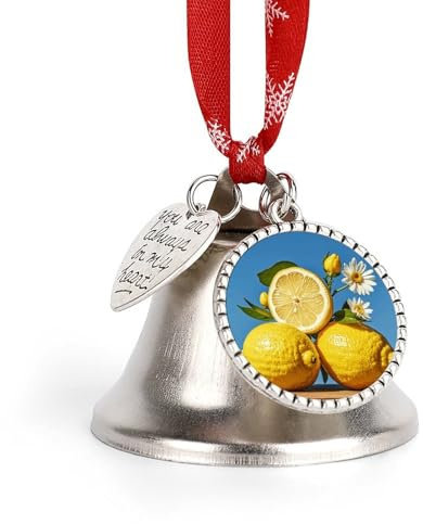 Christmas Bells Ornaments - Lemon and Flower Xmas Jingle Bells Silver DIY Hanging Pendant, Vintage Rustic Love Bell for Xmas Tree, Wreath, Holiday Wedding Home Decor