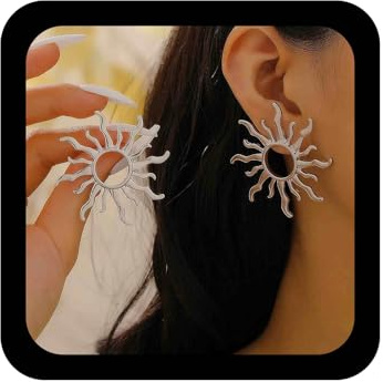 Enautoabs Grandes boucles d'oreilles à tige bohème en forme de soleil, boucles d'oreilles punk en argent vintage, tournesol exagéré, bijoux pour femme