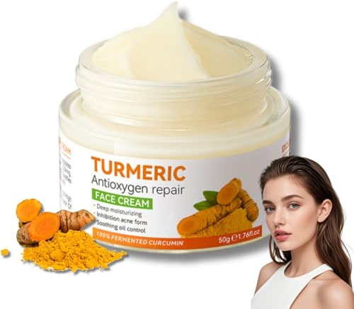 Gesichtscreme Feuchtigkeitscreme Gesicht mit Kurkuma & Anti-Oxidation Effekt - Tagescreme und Nachtcreme als Anti Falten Creme für Frauen bei Trockener Haut - Intensive Pflege für Strahlende Skins