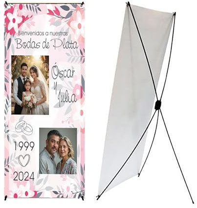 Cartel Personalizado con Soporte y Bolsa | Varias Medidas | Lona Personalizada con Foto y Texto para Eventos | Pancarta de Bienvenida para Cumpleaños, Bodas... | Photocall Económico Montaje Rápido