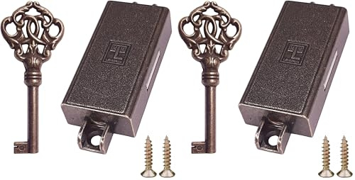 cyclingcolors Serrure espagnolette brun bronze clé remplacement meuble buffet ancien décoration rustique armoire vintage, droite (Lot de 2)