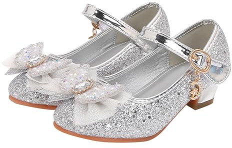 Scarpe Principessa Bambina, Scarpe Tacco con Paillettes e Strass Mary Jane Glitterate con Diamante Bowknot Glitter Flamenco Tacchi Scarpette Principessa Cosplay Classiche Sandali Cerimonia