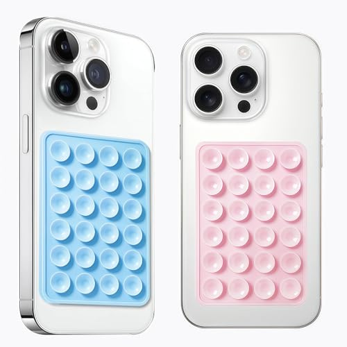 AZXYI 2 Pack Silicone Suction Phone Case Mount, Silicon Adhesive Suction Cup Phone Mount, Non Slip Sticky Phone Grip for Cellphone, Strong Grip Holder for Selfies and Videos (Baby Blue&Light Pink)