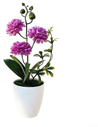 Planta artificial de crisantemo en maceta, 27 x 13 cm, arreglo floral decorativo para el hogar, oficina, escritorio, estante o mesa de café (rojo, rosa, morado, rojo rosa, amarillo) (morado)